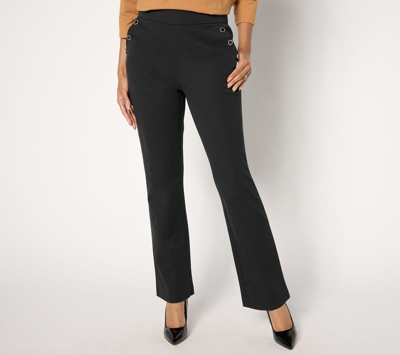 Isaac Mizrahi Live! Petite 24/7 Stretch Bootcut Pants w/ Buttons — View 9