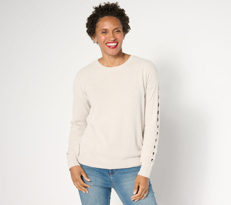 Barefoot Dreams CozyChic Ultra Lite Sleeve Detail Pullover — View 3
