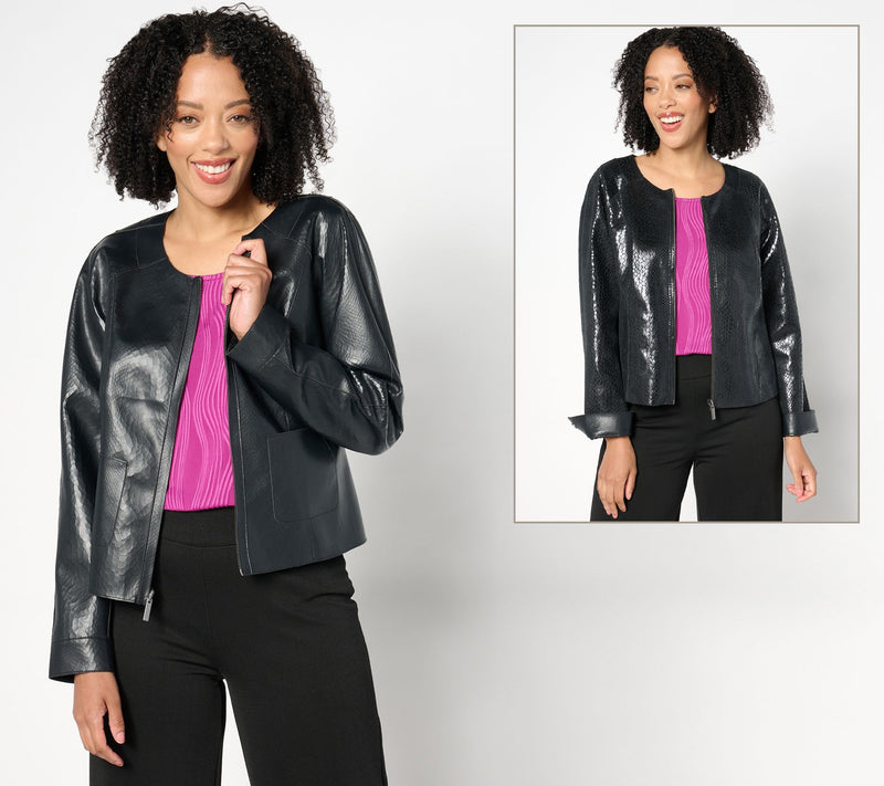 Women with Control Reversible Faux Leather Jacket — View 9