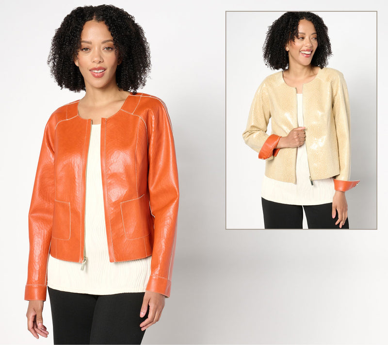 Women with Control Reversible Faux Leather Jacket — View 5