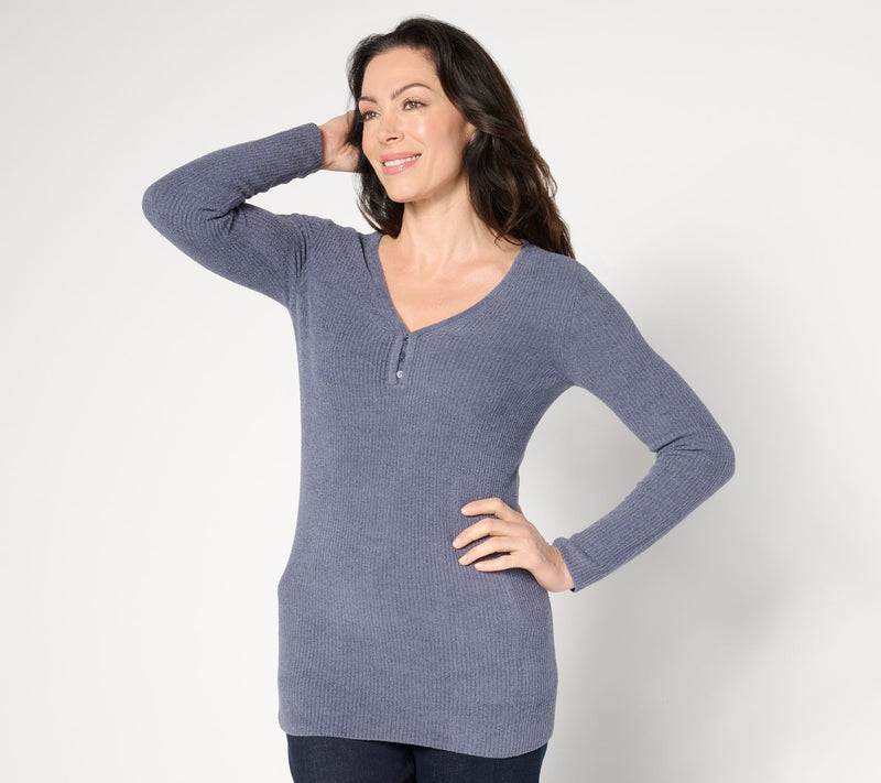 Barefoot Dreams CozyChic Ultra Lite Ribbed Button Tunic — View 2