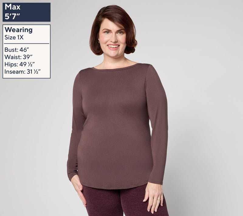 Barefoot Dreams MC Modal Peached Jersey Boatneck Long Sleeve Tee — View 14