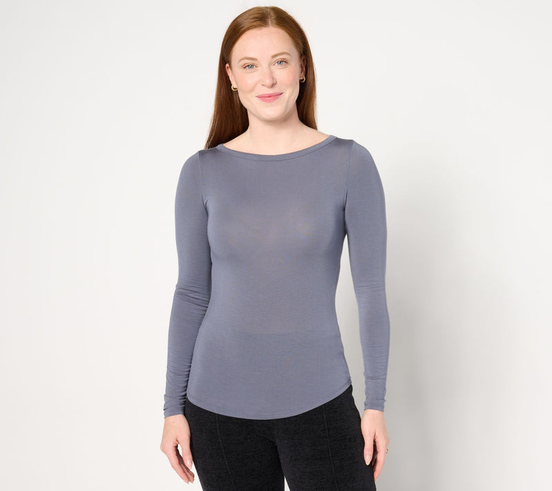 Barefoot Dreams MC Modal Peached Jersey Boatneck Long Sleeve Tee — View 5