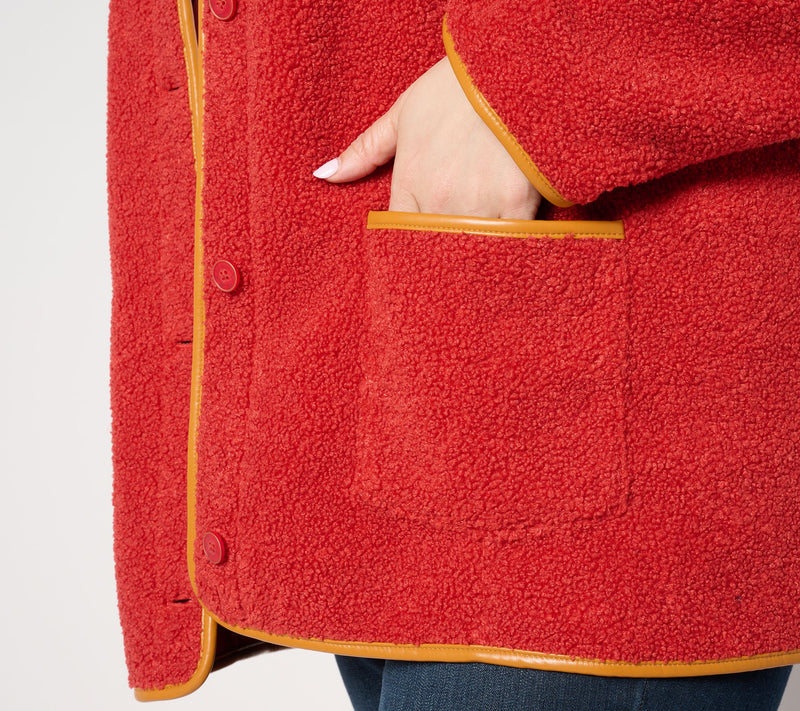 Susan Graver Bonded Fleece Button-Front Jacket w/ Faux Leather Trim — View 14