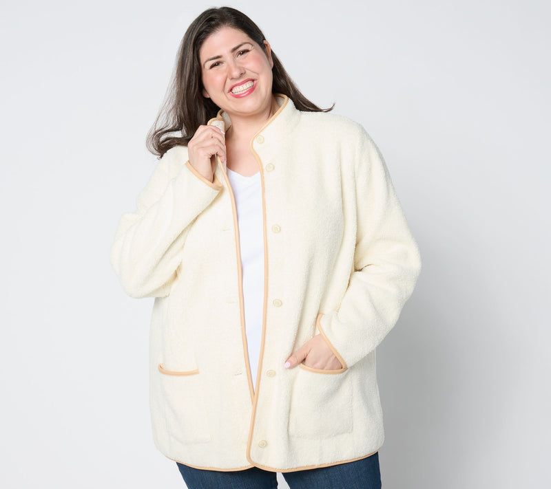 Susan Graver Bonded Fleece Button-Front Jacket w/ Faux Leather Trim — View 5