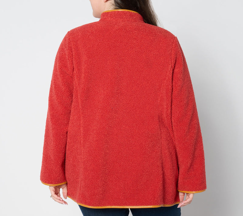 Susan Graver Bonded Fleece Button-Front Jacket w/ Faux Leather Trim — View 12
