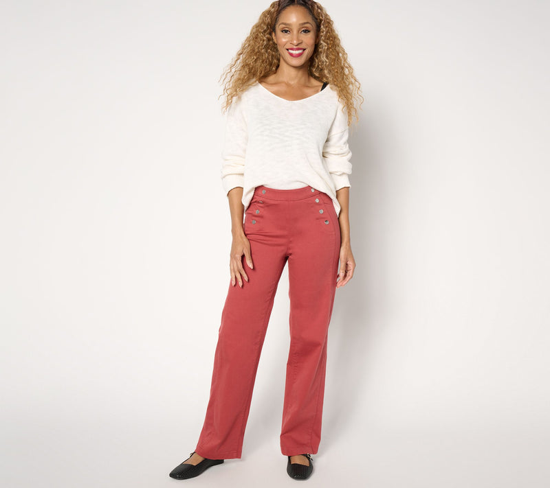 Susan Graver Regular Trouser Twill Pant with Button Detail — View 11