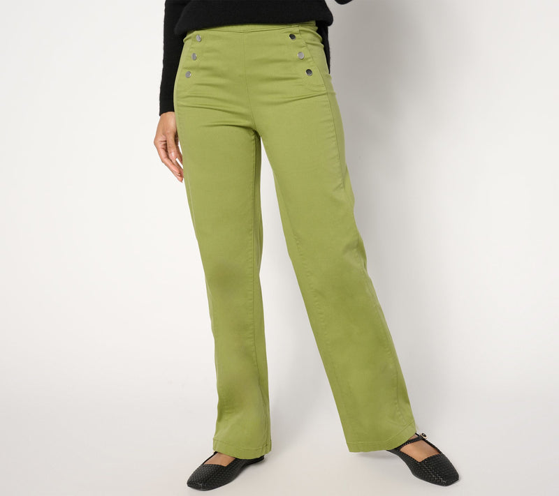 Susan Graver Petite Trouser Twill Pant with Button Detail — Main view