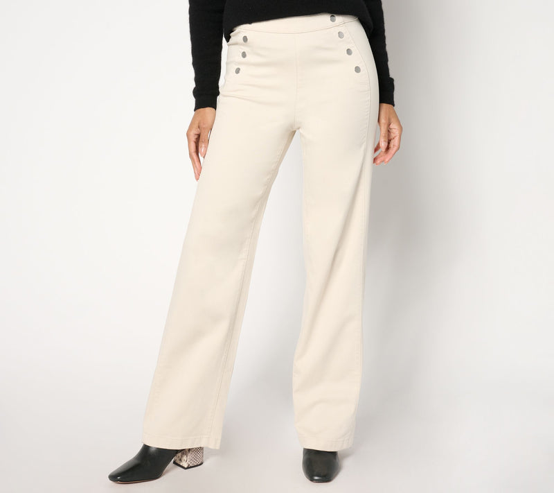 Susan Graver Petite Trouser Twill Pant with Button Detail — View 5
