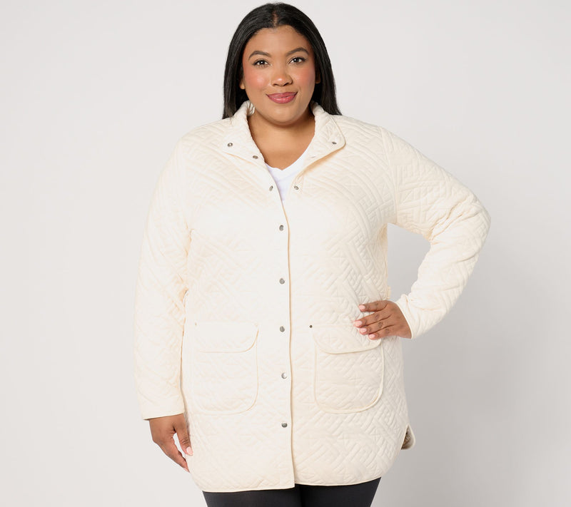 Sport Savvy Regular Quilted Knit Long Snap Front Jacket — View 7