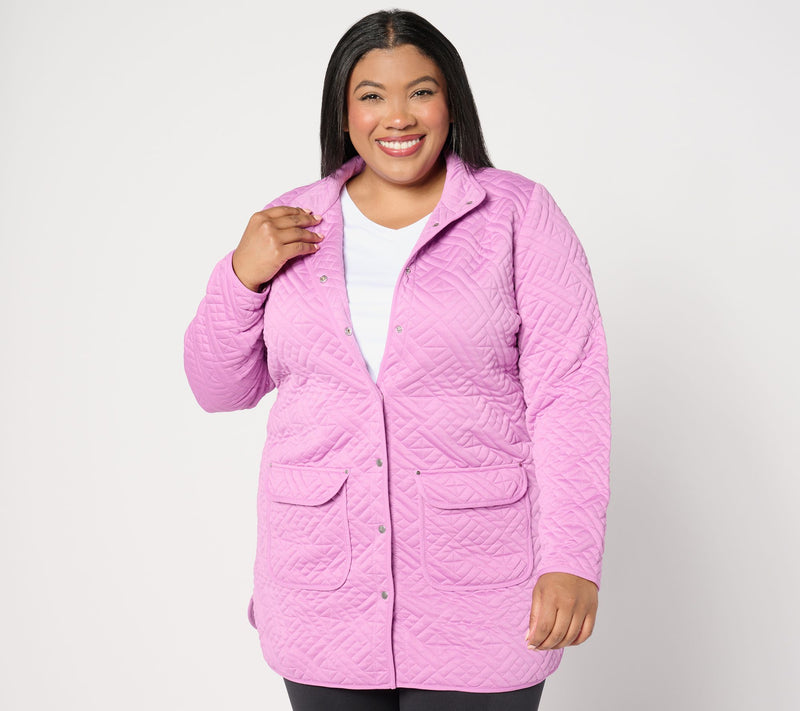 Sport Savvy Regular Quilted Knit Long Snap Front Jacket — View 5