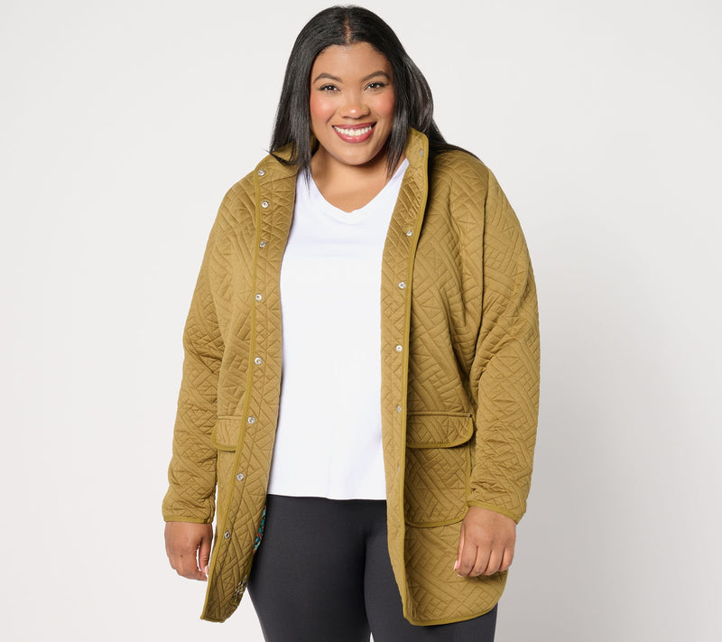 Sport Savvy Petite Quilted Knit Long Snap Front Jacket — View 9