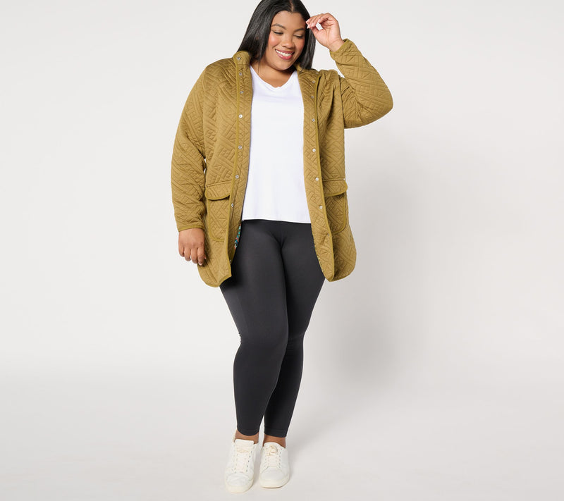 Sport Savvy Petite Quilted Knit Long Snap Front Jacket — View 11
