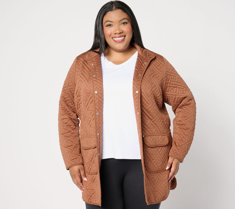 Sport Savvy Petite Quilted Knit Long Snap Front Jacket — View 3