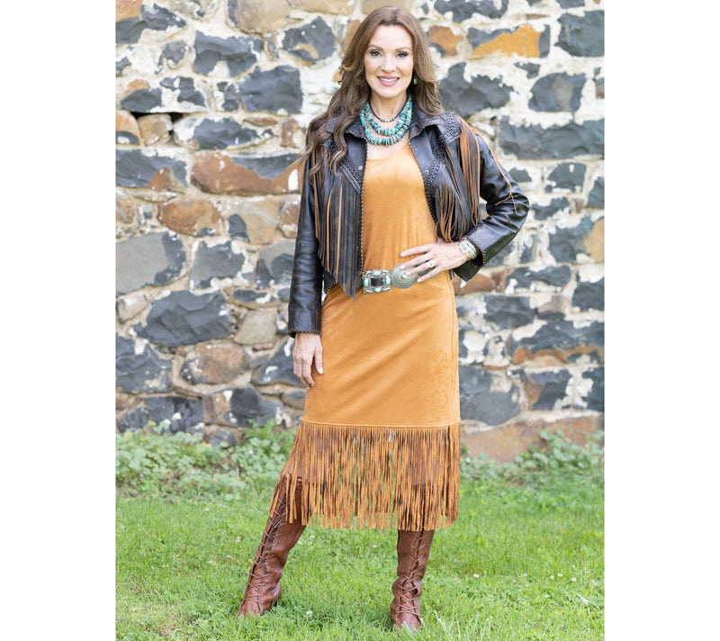 American West by Carolyn Pollack Faux Suede Dress w/ Fringe — View 8