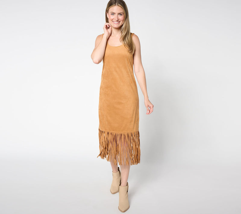 American West by Carolyn Pollack Faux Suede Dress w/ Fringe — View 13