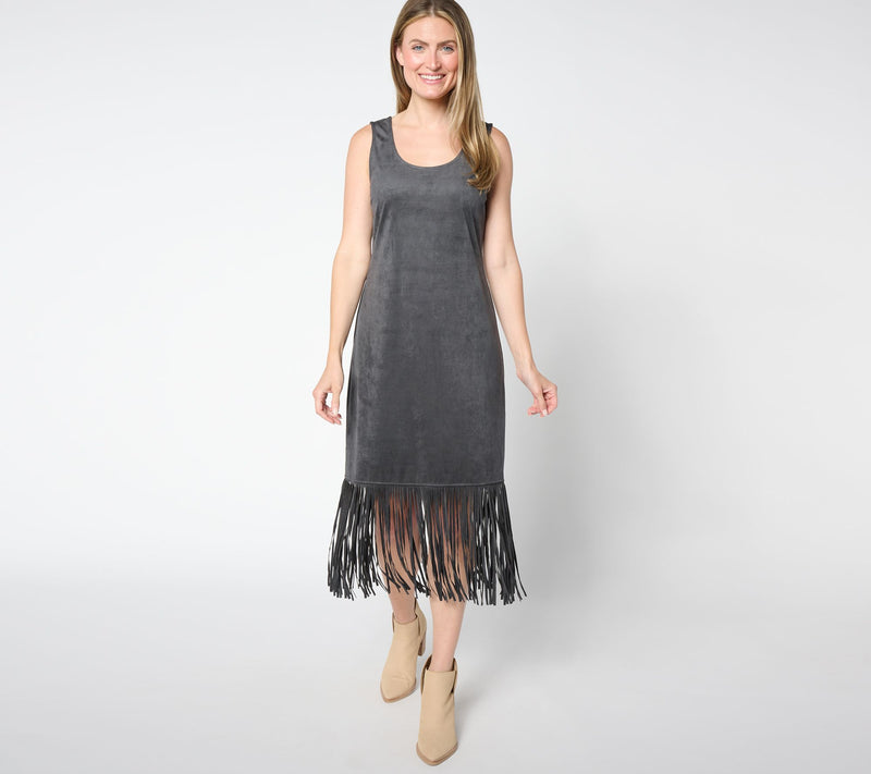 American West by Carolyn Pollack Faux Suede Dress w/ Fringe — View 14