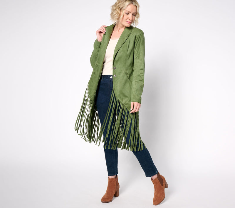 American West by Carolyn Pollack Faux Suede Fringe Jacket — View 8