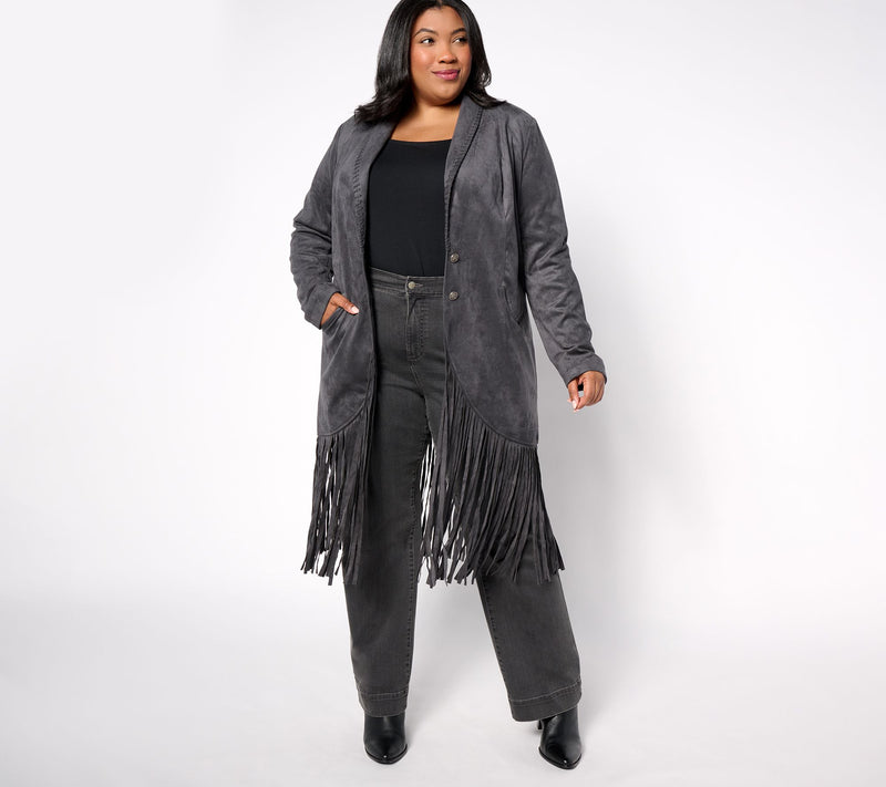 American West by Carolyn Pollack Faux Suede Fringe Jacket — View 9
