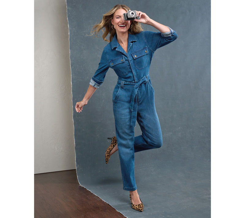 Me by Jennie Garth Petite Indigo Denim Jumpsuit — View 4