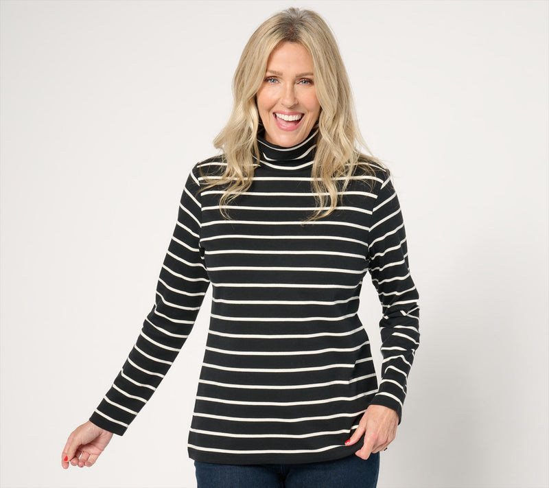 Isaac Mizrahi Live! Essentials Pima Cotton Stripe Turtleneck — View 12