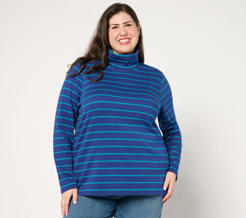 Isaac Mizrahi Live! Essentials Pima Cotton Stripe Turtleneck — View 2