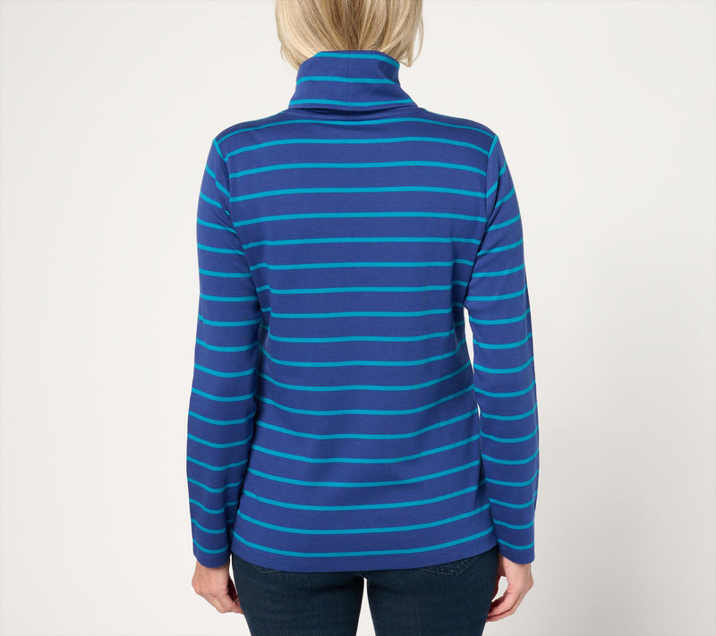 Isaac Mizrahi Live! Essentials Pima Cotton Stripe Turtleneck — View 3