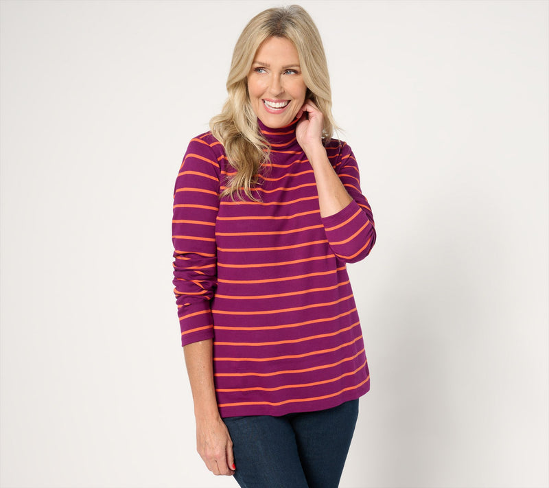 Isaac Mizrahi Live! Essentials Pima Cotton Stripe Turtleneck — View 14