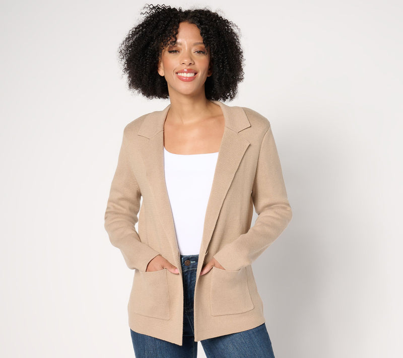 Isaac Mizrahi Live! Estate Single-Button Milano Stitch Sweater Blazer — View 5