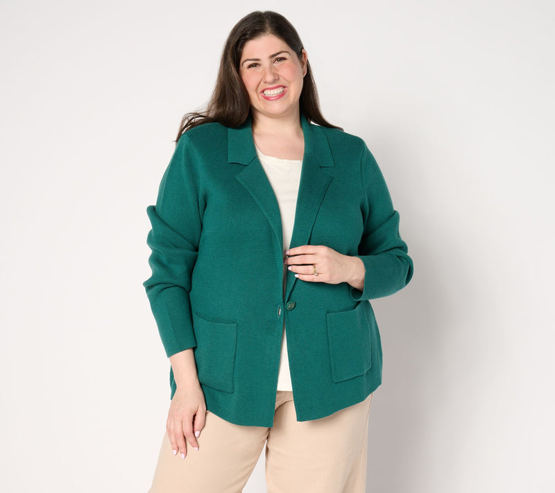 Isaac Mizrahi Live! Estate Single-Button Milano Stitch Sweater Blazer — View 12
