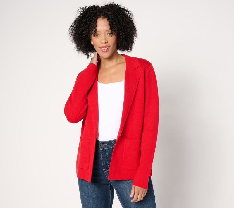 Isaac Mizrahi Live! Estate Single-Button Milano Stitch Sweater Blazer — View 7