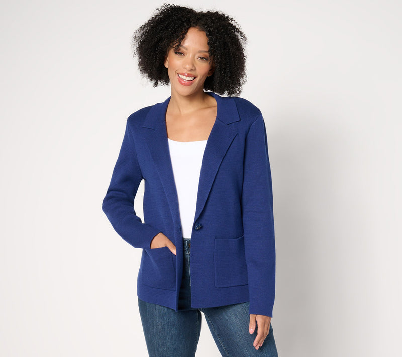Isaac Mizrahi Live! Estate Single-Button Milano Stitch Sweater Blazer — View 9
