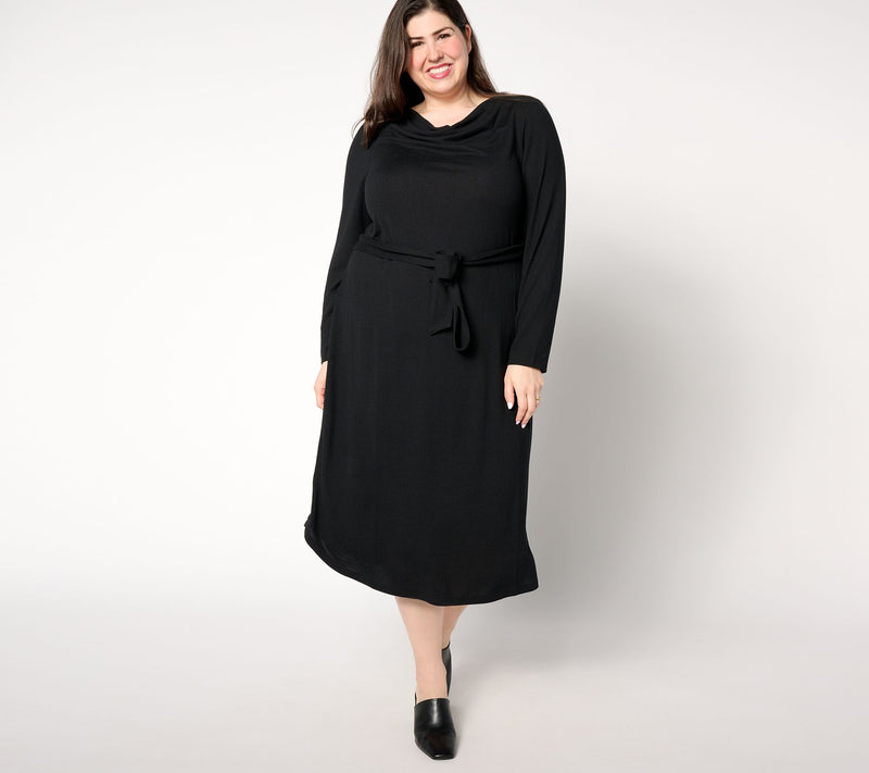 Denim & Co. Petite Heavenly Jersey Long Sleeve Midi Dress — View 8