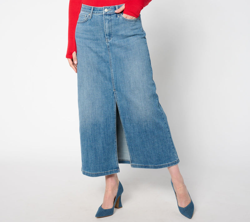 NYDJ High Rise Long Denim Skirt w/ Slit — View 10