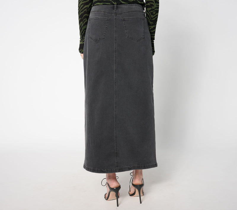 NYDJ High Rise Long Denim Skirt w/ Slit - Cloud Stone — View 2