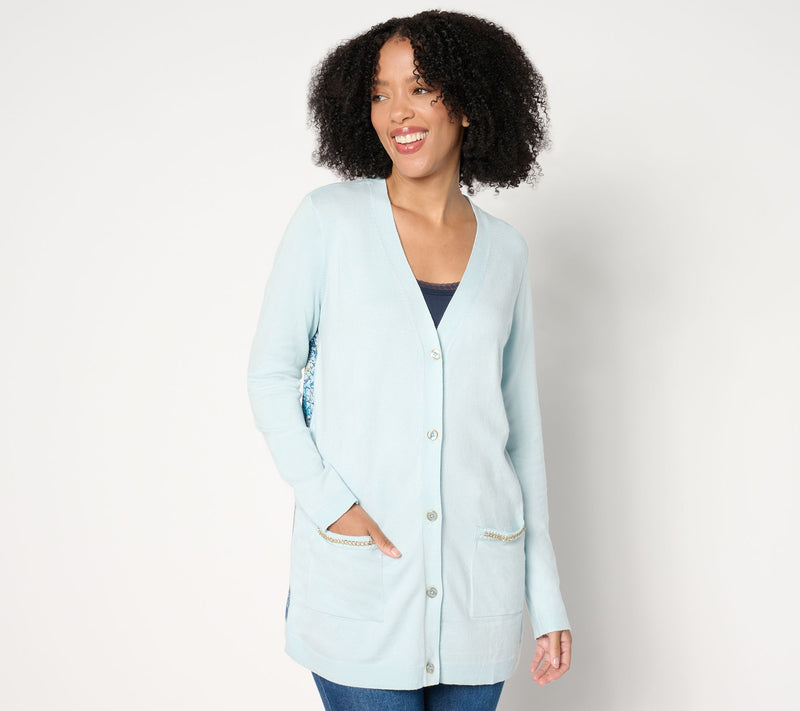 Inspired by Susan Graver Mixed Media Printed Cardigan — View 9