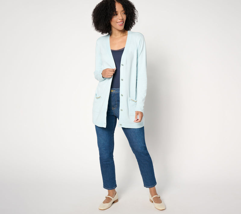 Inspired by Susan Graver Mixed Media Printed Cardigan — View 8