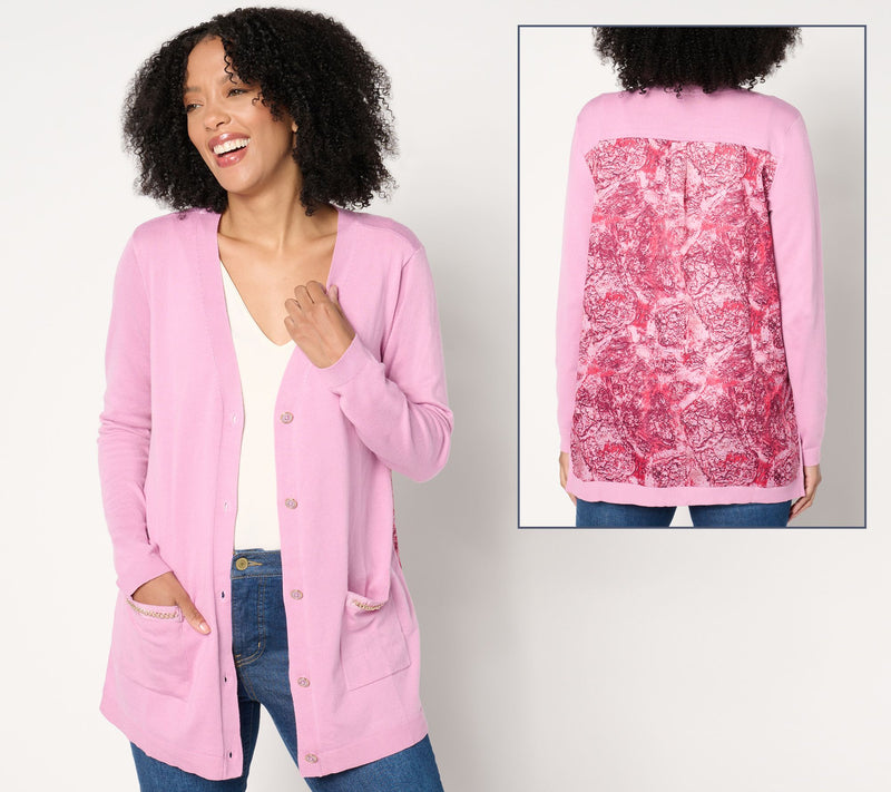 Inspired by Susan Graver Mixed Media Printed Cardigan — View 3
