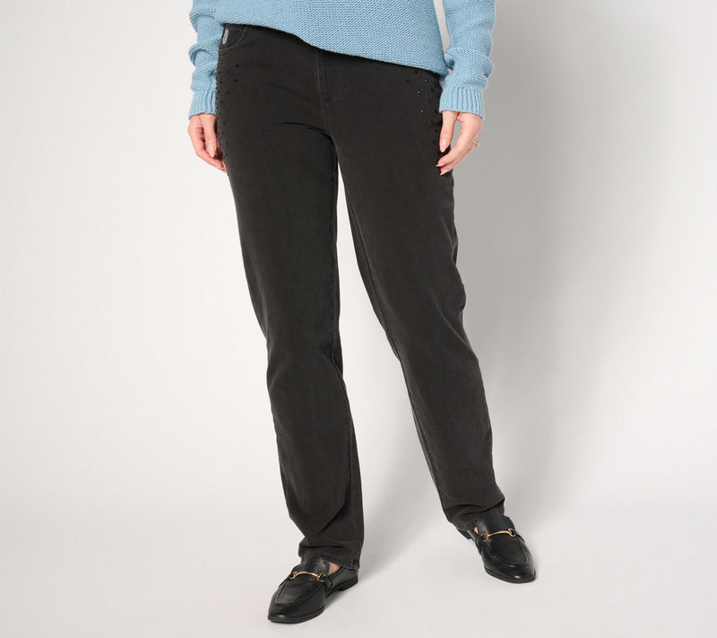 Quacker Factory Regular DreamJeannes Flat Waistband Straight Leg — View 7
