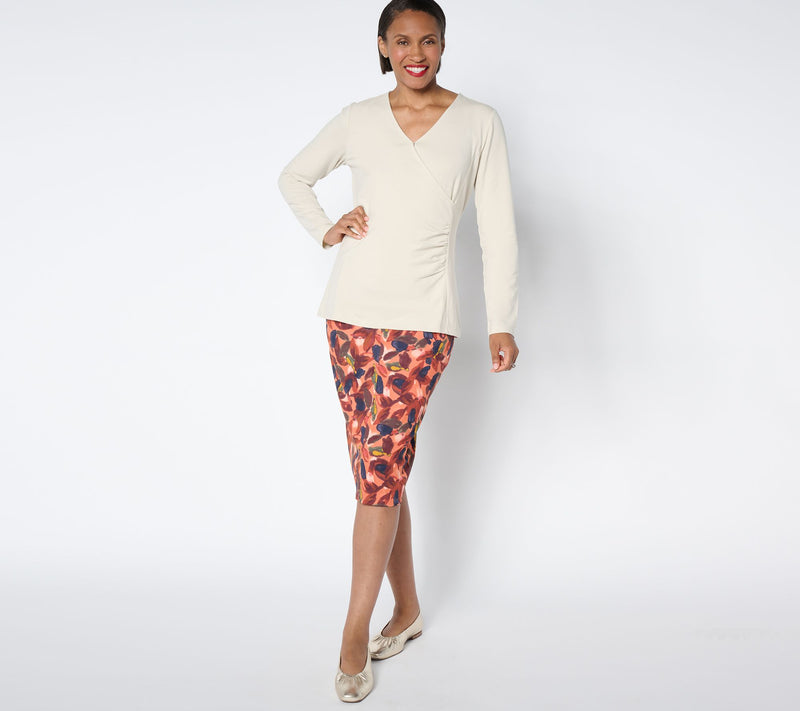 Denim & Co. Petite Printed Knit Twill Pull-On Skirt — View 3