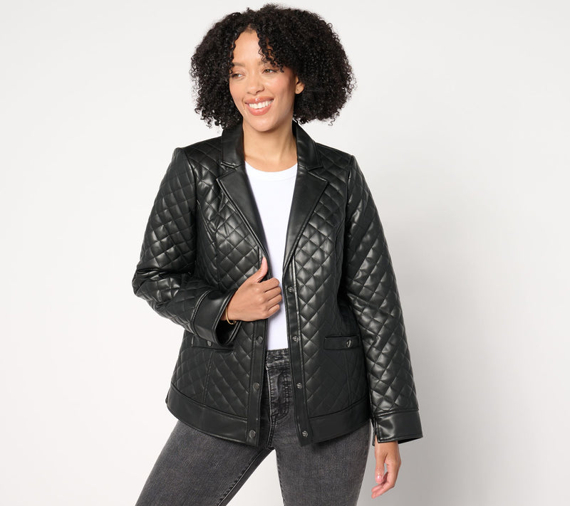 Denim & Co. Signature Quilted Faux Leather Blazer — View 7