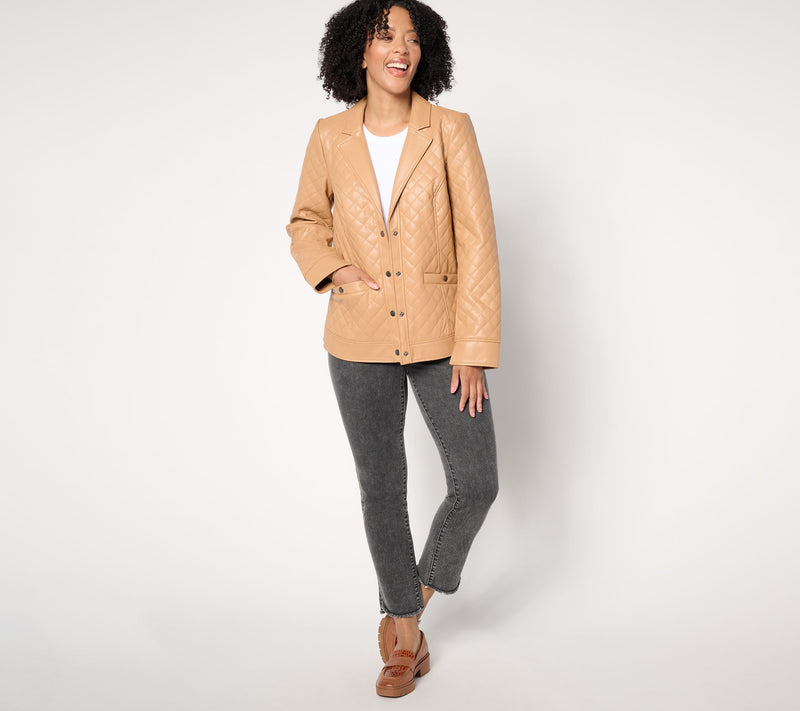 Denim & Co. Signature Quilted Faux Leather Blazer — View 9