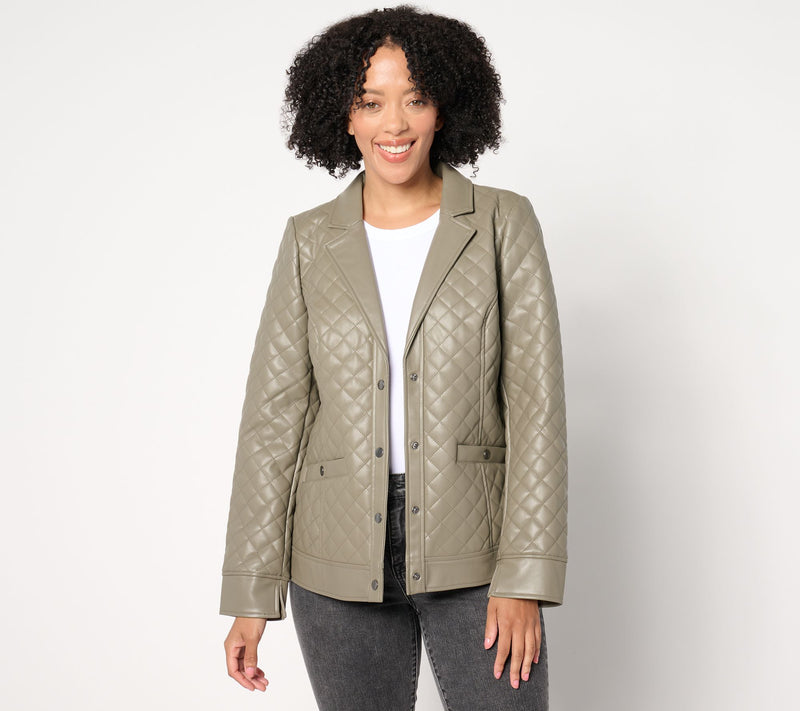 Denim & Co. Signature Quilted Faux Leather Blazer — View 5