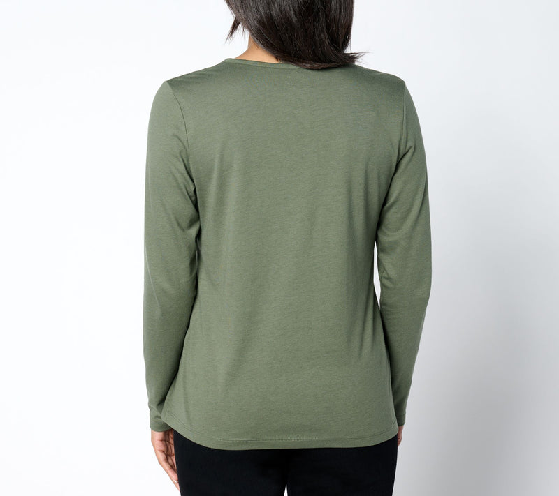 Denim & Co. Essentials Luxe Jersey Long Sleeve Keyhole Top — View 2