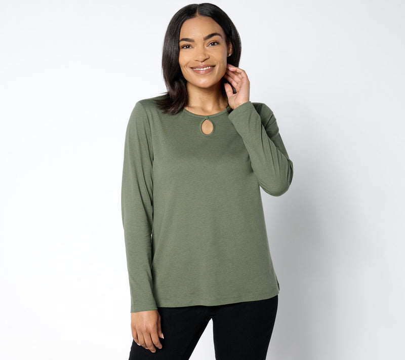 Denim & Co. Essentials Luxe Jersey Long Sleeve Keyhole Top — View 12