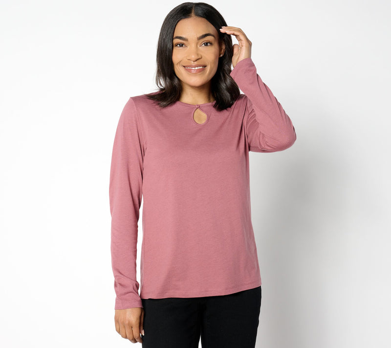 Denim & Co. Essentials Luxe Jersey Long Sleeve Keyhole Top — View 13