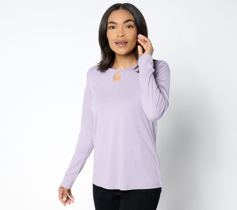 Denim & Co. Essentials Luxe Jersey Long Sleeve Keyhole Top — View 14