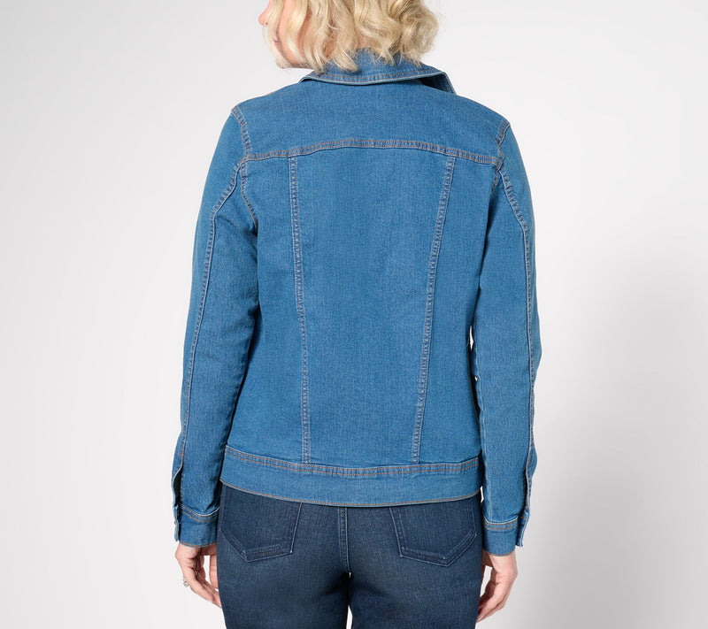 Denim & Co. Indigo Classic Stretch Denim Jacket With Pockets — View 5