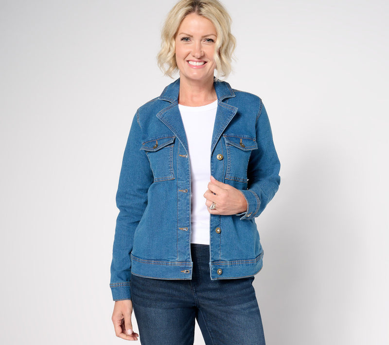Denim & Co. Indigo Classic Stretch Denim Jacket With Pockets — View 3