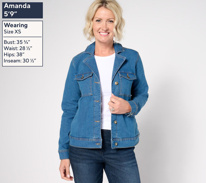 Denim & Co. Indigo Classic Stretch Denim Jacket With Pockets — View 4
